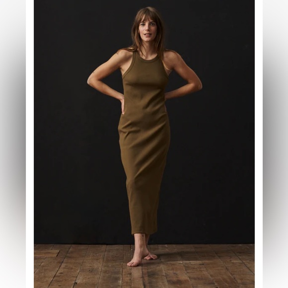 Buck Mason Surplus Rib Tank Maxi Dress Arbor Green S - Picture 2 of 9